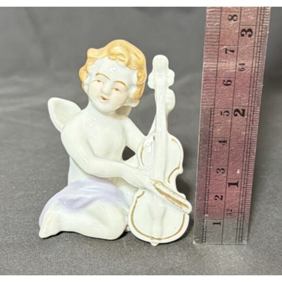 Vintage Angel Ceramic Figurine Cherub Cello Violin Musician Porcelain Japan - Picture 2 of 7